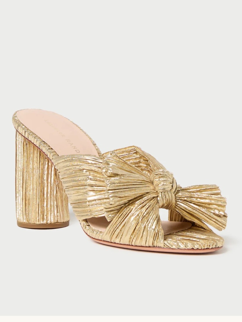 Loeffler Randall Metallic Gold Pleated Bow Mule